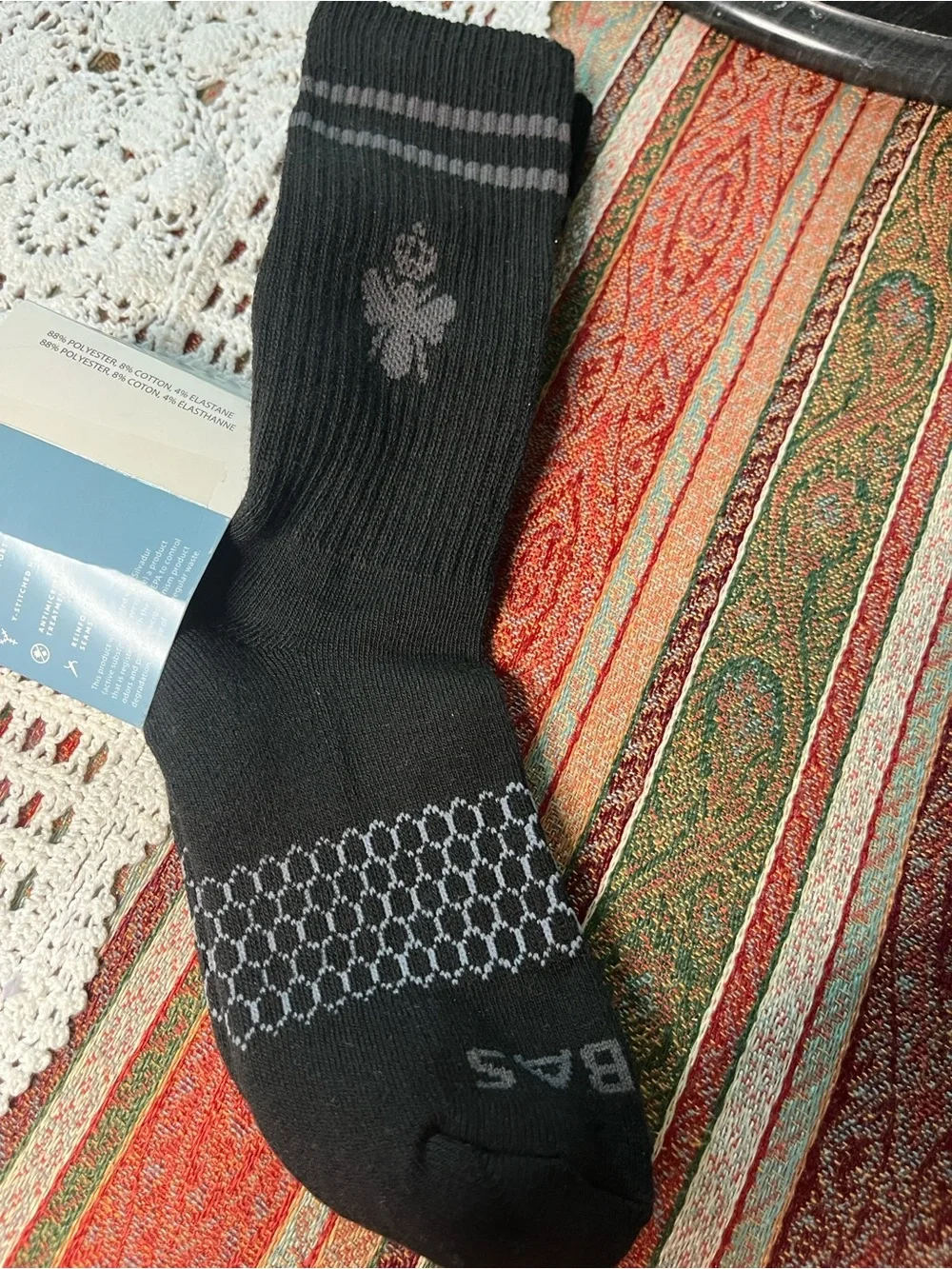 Bombas women’s half calf socks black with gray bee Small 4-7.5